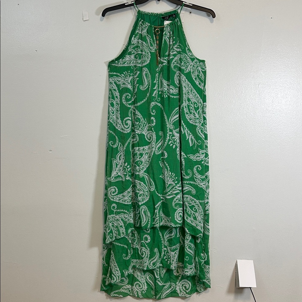 Mlle Gabrielle Women M Maxi‎ Dress Sleeveless Green Paisley 6304